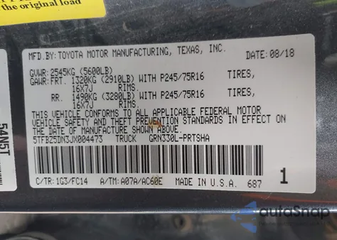 2018 Toyota Tacoma Sr5 из США, поврежденный, VIN 5TFBZ5DN3JX004473